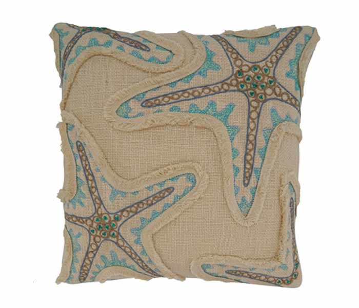 Embroidered Starfish Pillow 18" Square - *Special Order