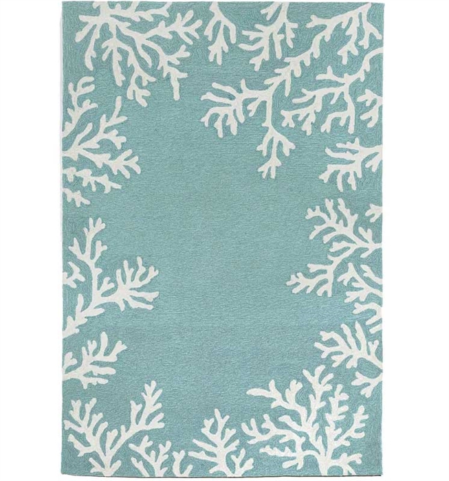 Capri Coral Border Indoor/Outdoor Rug Aqua Collectionn. The perfect area rug to add abstract and modern design to your space