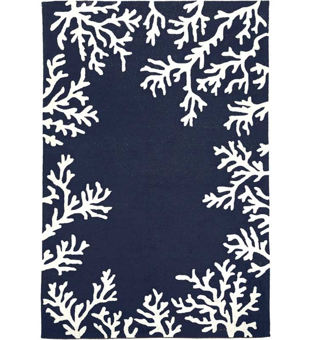Capri Coral Border Indoor/Outdoor Rug Navy Collection. The perfect area rug to add abstract and modern design to your space