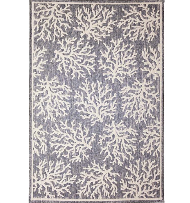 Cove Coral Indoor or outdoor Blue Rug Seven feet nine inches by ten feet nine inches. Available for Special order at MH2G Modern Furniture Showrooms.