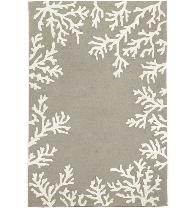 Capri Coral Border Indoor/Outdoor Rug Silver Collection. The perfect area rug to add abstract and modern design to your space