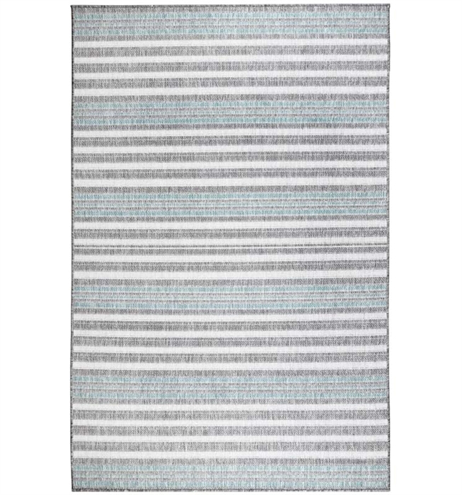 Malibu Faded Stripe Indoor/Outdoor Rug Aqua Collection. Available as Special Order at MH2G Modern Furniture Showroom. The material is flatwoven, low profile, weather resistant, UV stabilized for enhanced fade resist