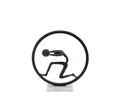 Fourteen inch Man with Ball On Hand sculpture decor in  Black aluminum with white marble base