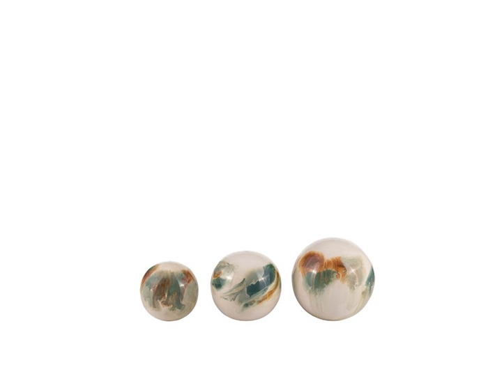 Iron Colored Stained Deco Balls White Set of 3