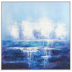 Hand-painted Abstract Canvas, Blue/white 48x48