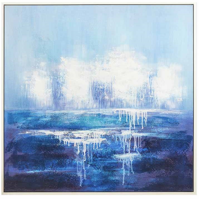 Hand-painted Abstract Canvas, Blue/white 48x48