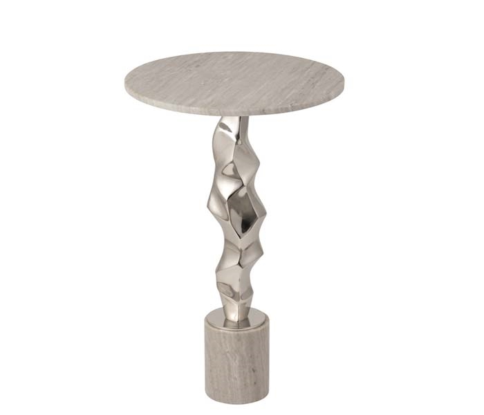 Kashon Marble Top Table with Silver Geometric Pedestal