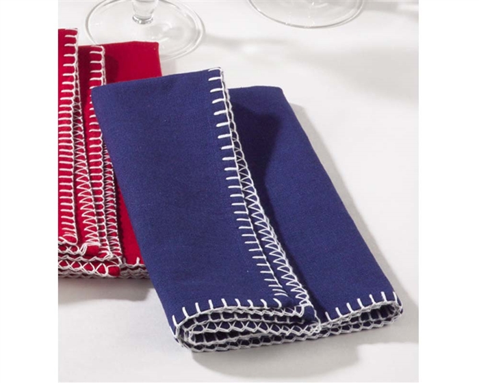 Whip Stitched Design Napkin - Navy Blue