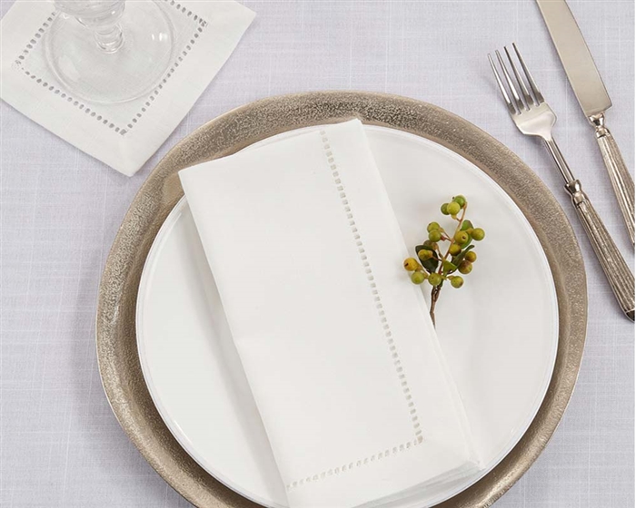 Embroidered Border Napkin White 20" Square Set of 4