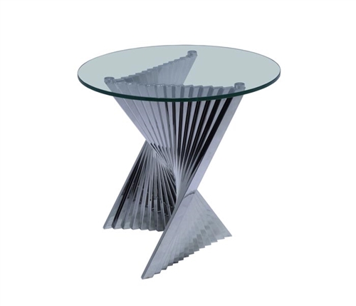 Positano Modern Round Side Table with tempered glass top and stainless steel legs