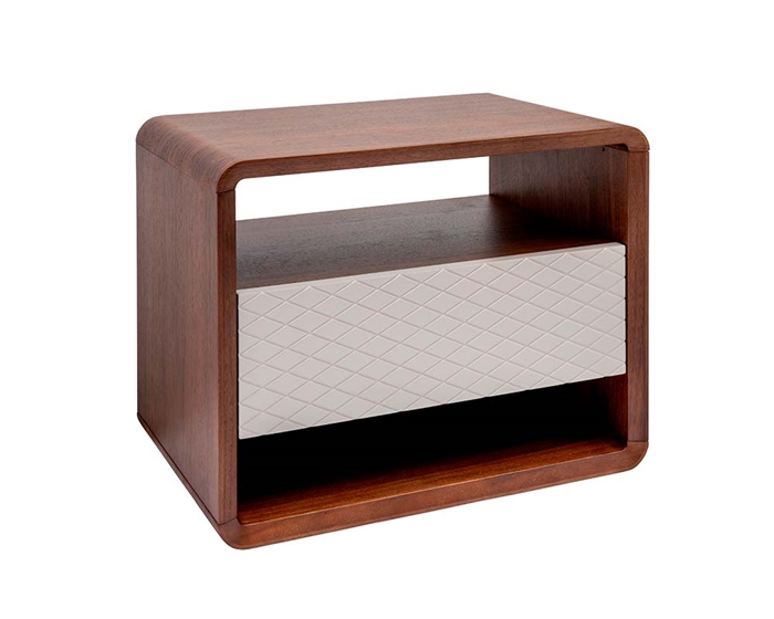 Martina Side Table with Timber Tobacco Veneer and Matt Avorio Drawer Front