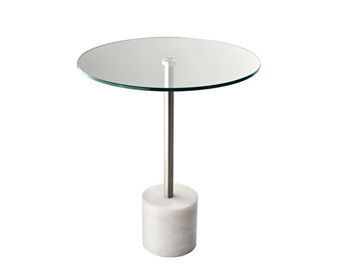 Blythe End Table sleek brushed steel with a chunky White marble base -*Special Order