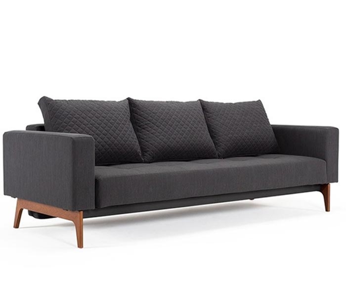 Cassius Quilt Modern Sofa Bed Full size in Anthracite Grey Fabric with Wood legs