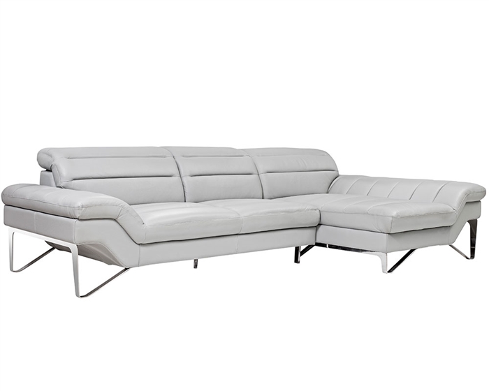 Milano Modern Right Facing Sectional in Grey Leather
