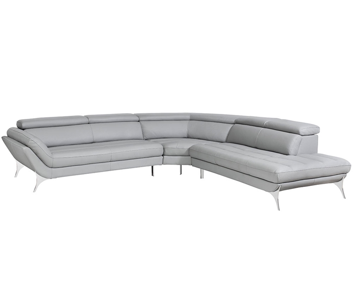 Napoli Modern Right Facing Sectional in Grey Leather