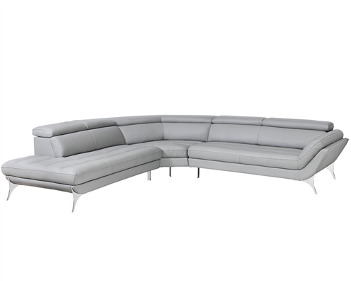 Napoli Modern Left Facing Sectional in Grey Leather
