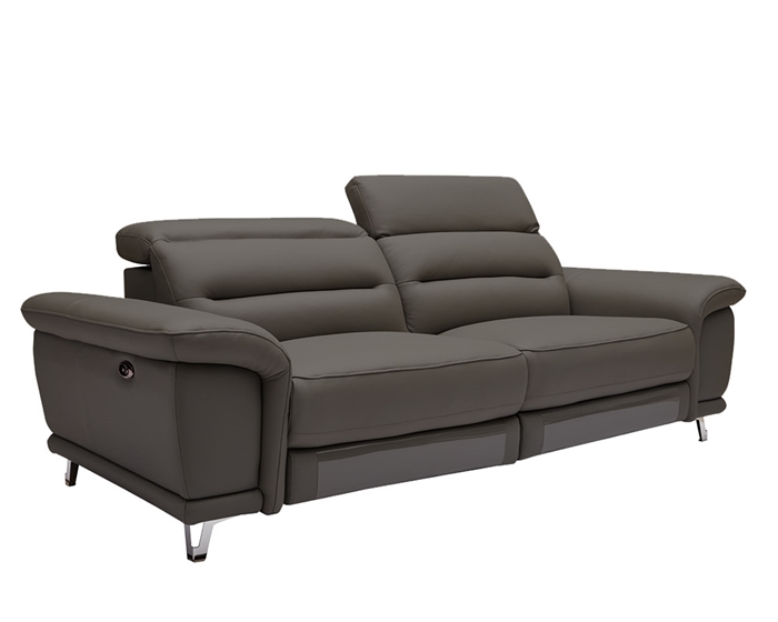 Lorenzo Modern Double recliner 3 Seater Grey Leather Sofa
