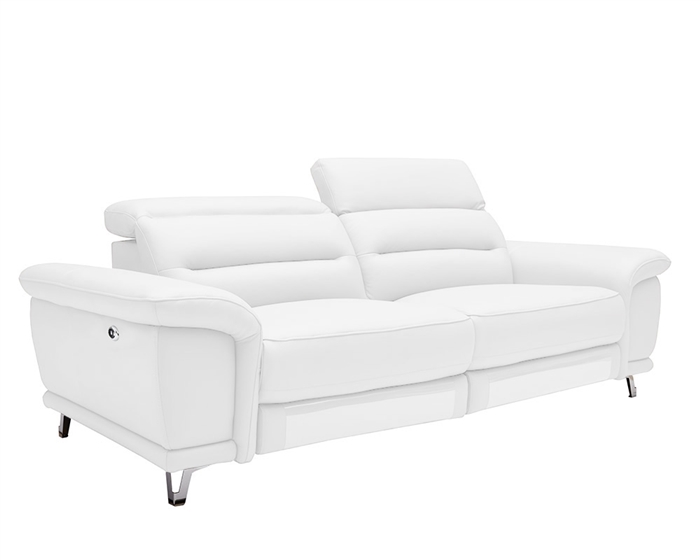 Lorenzo Modern Double recliner 3 Seater White Leather Sofa