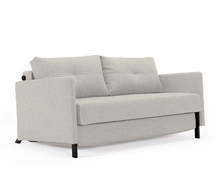 Cube Deluxe Modern Sofa Bed Mixed Dance Natural with Arms and Mat Black Steel Legs - QUEEN