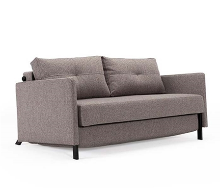 Cube Deluxe Modern Sofa Bed Mixed Dance Natural with Arms and Mat Black Steel Legs - QUEEN