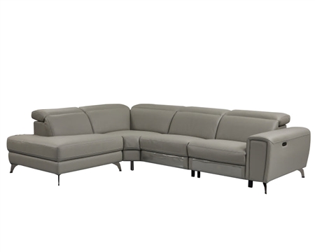 Nicola Luxurious leather sectional with power reclining seats, black chrome legs, and USB switch