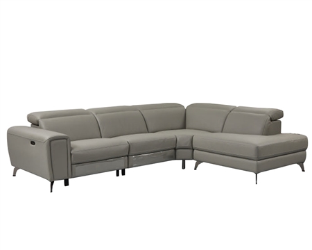 Nicola Luxurious leather sectional with power reclining seats, black chrome legs, and USB switch Right facing