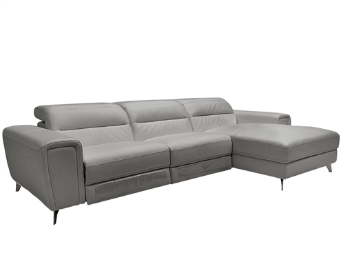 Catana Double Recliner Modern Sectional Grey Italian Leather RF   -<div class="new">New!</div>