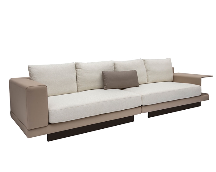 Tuscania 4 Seater Beige Leather and Fabric Sofa