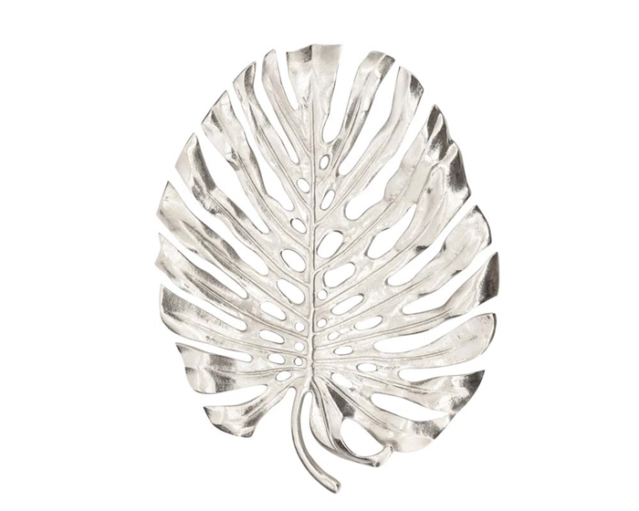 Lux Monstera Leaf Nickel Plated Wall Platters - Silver