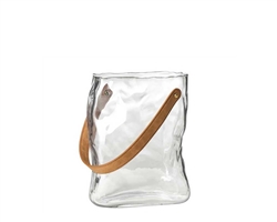 Handbag Clear Glass 9.5h" Vase with Faux Leather Handle