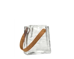 Handbag Clear Glass 6.5h" Vase with Faux Leather Handle