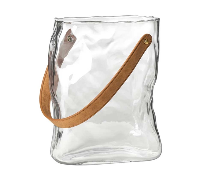Handbag Clear Glass Vase with Faux Leather Handle Collection