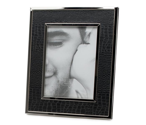 These safari-inspired black crocodile patterned picture frames make exotic dÄ‚Â©cor accents. Nickel plated metal.