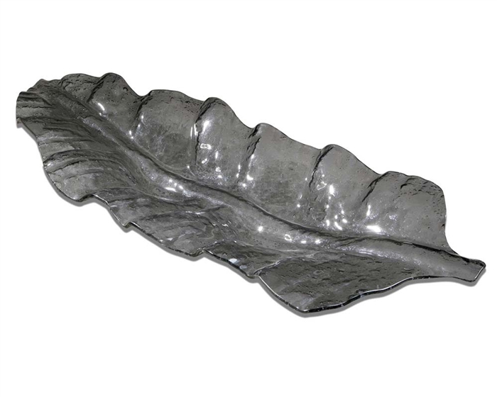 Smoked Leaf Tray. Beautifully curved glass tray in a smoked, dark gray finish.