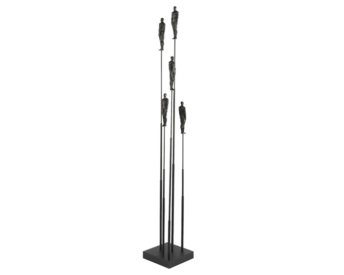 Pinnacle Sculpture The contemporary Pinnacle Sculpture brings accessorizing to new heights. Crafted from steel and cast iron, the floor accessory features sculpted iron figures in varying heights and is finished in beautiful dark bronze and satin black.