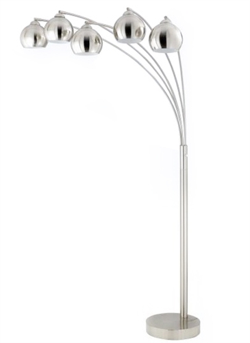 A stylish and attractive Arc floor lamp with 5 metal Shades and 3 way pole switch