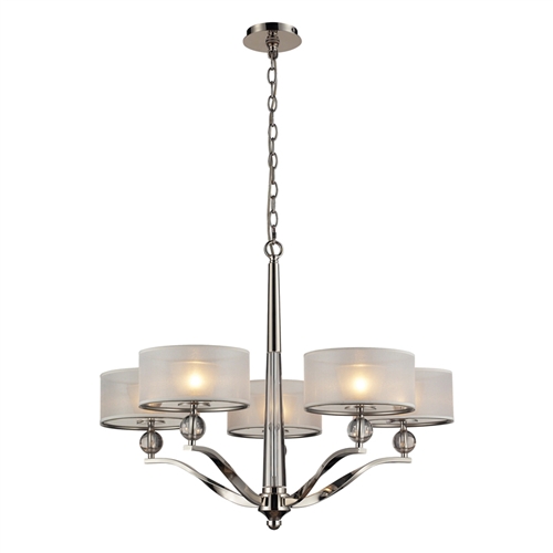 The Corisande Collection brings together various designer elements to create a stunning free-flowing presentation. Twisted arms radiate from a solid crystal center column which gracefully support clear crystal balls, frosted glass diffusers and silver org