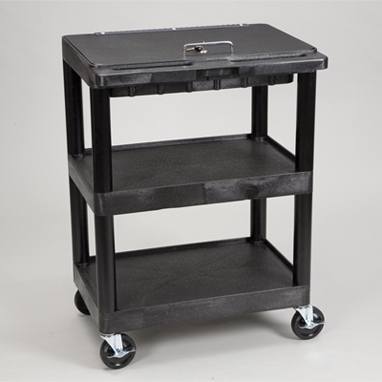Supply Cart with Three Shelves and Locking Lid