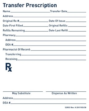 Apothecary 52953 Rx Transfer Form