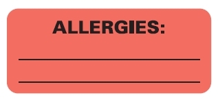 First Healthcare Products 50713 Chart Label Barkley Allergy Alert Allergies Fluorescent Red 15/16 X 2-1/4 Inch - 500 Label