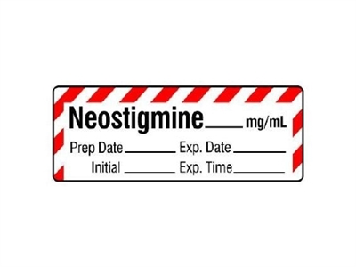 SA-231-EXP-PRE Pharmacy Label Anesthesia Label Neostigmine _____ mg / mL / Prep Date _____ Exp. Date _____ / Initial _____ Exp. Time _____ White And Red Diagonal Stripe 1/2 X 500 Inch - 1 Roll