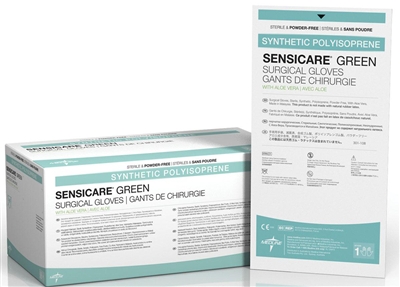 Medline MSG1255 SensiCare Green with Aloe Late Extra Free Powder-Free Surgical Gloves- Color: Green (5.5)
