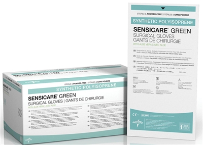 Medline MSG1275 SensiCare Green with Aloe Late Extra Free Powder-Free Surgical Gloves- Color: Green (9)