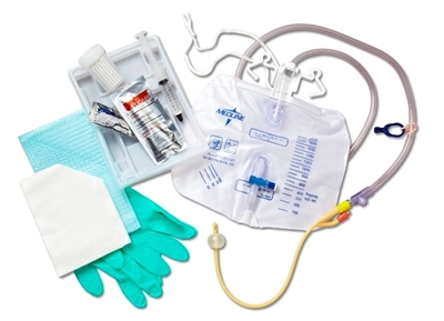 Medline Silicone-Elastomer Coated Latex Closed System Foley Catheter Tray, Bag