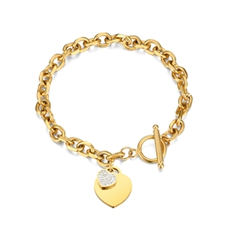 Chunky T-Bar Heart Bracelet in Gold