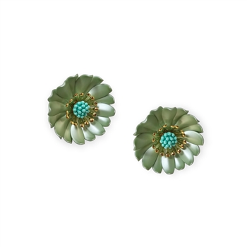 Chrysanthemum Earrings in Mint Satin