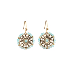 Natural Stone Aqua Beaded Earring  in 14kt Gold Plate