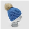 Cashmere Blend Faux Fur Pom-Pom Bobble Hat in Denim Blue - HTN01D