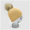 Cashmere Blend Faux Fur Pom-Pom Bobble Hat in Flax - HTN01F
