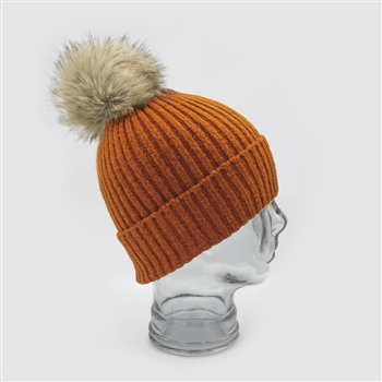 Cashmere Blend Faux Fur Pom-Pom Bobble Hat in Ginger - HTN01G